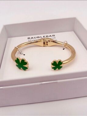 BaubleBar Gold Bracelet with Green Clover Accents
